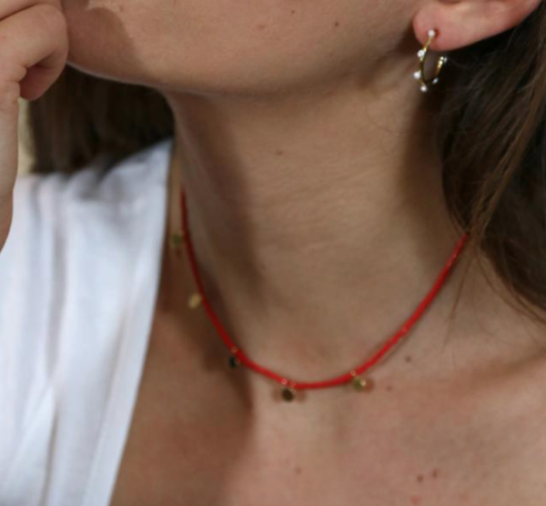 Orelia - Red Seed Bead Coin Collar