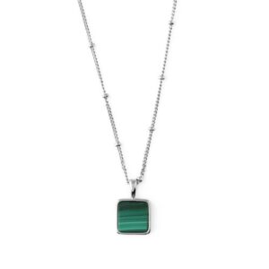 Orelia - Malachite Square Charm Necklace - Silver and green